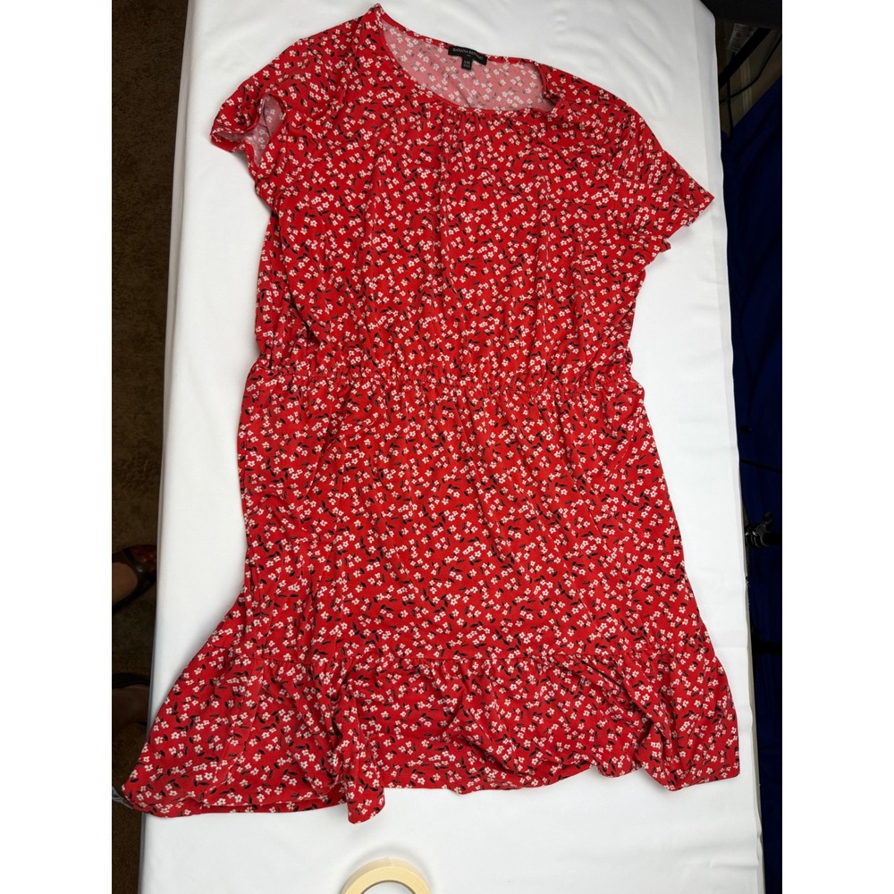 Banana Republic Factory Red Floral Ditsy Short Sleeve Ruffle Hem Dress Womens XL